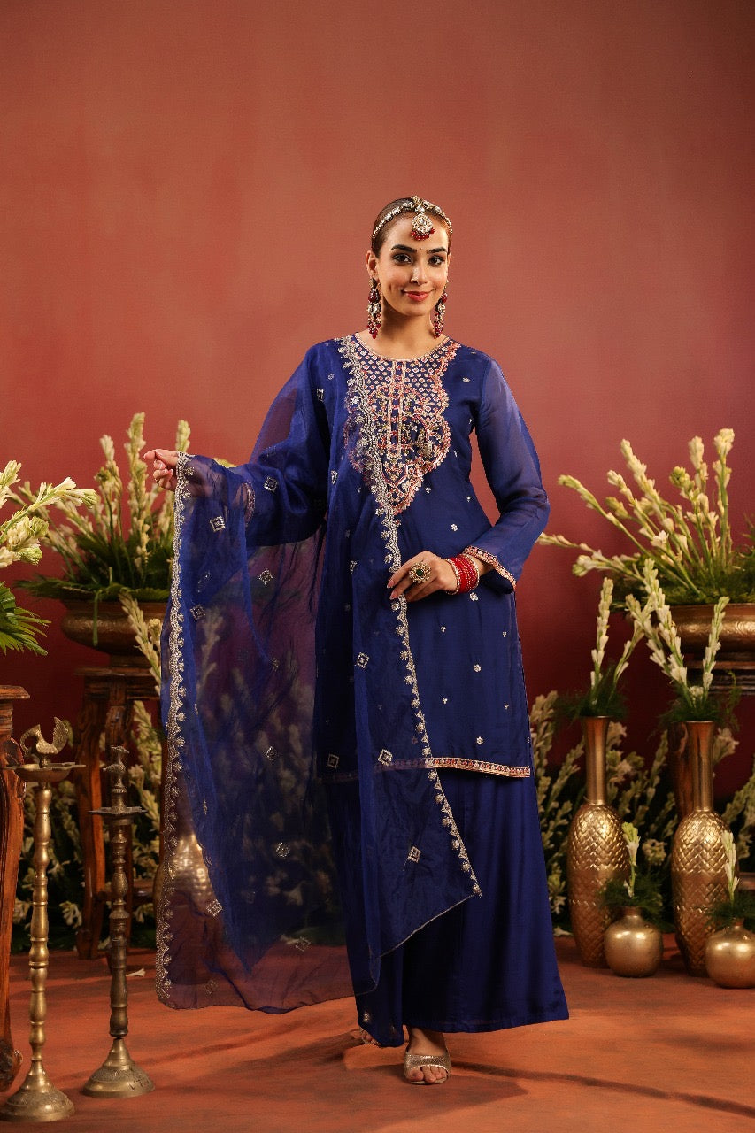Royal Blue Kurta Palazzo Suit Set