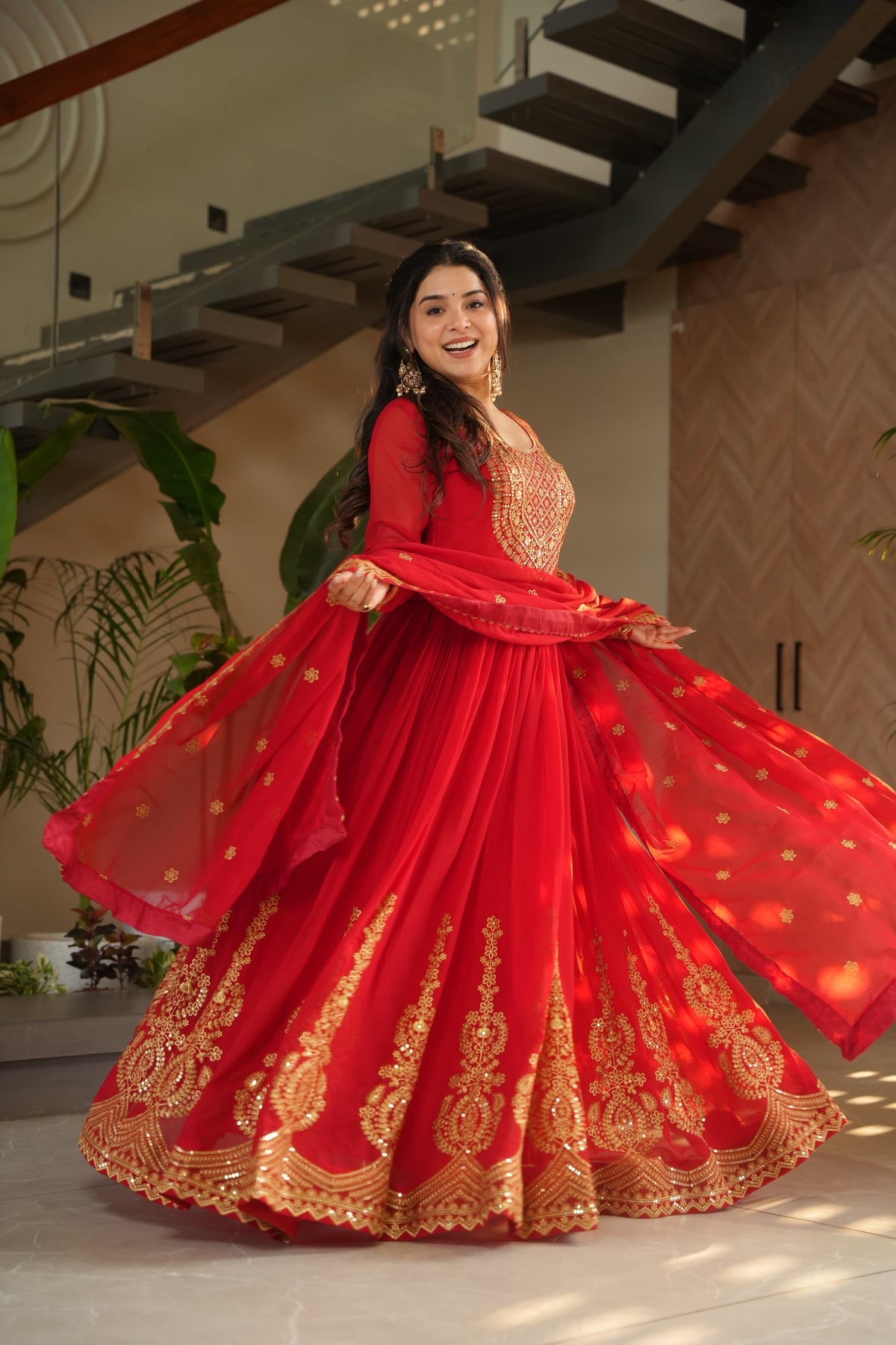 Bhavika Red Anarkali Suit Set