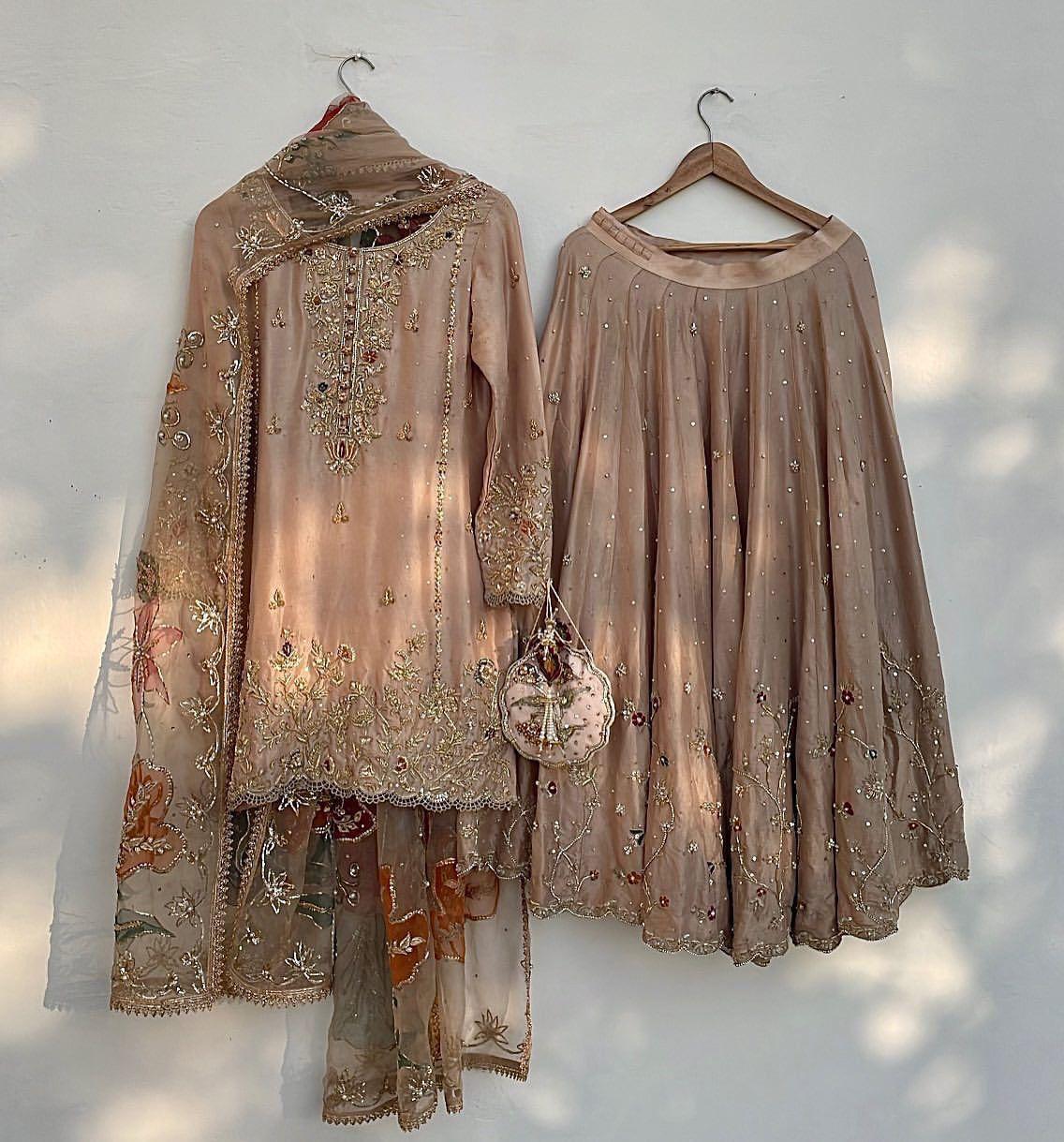 Noor Embroidered Sharara Set in Champagne Beige