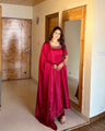 Ruby Red Silk Anarkali Gown Set