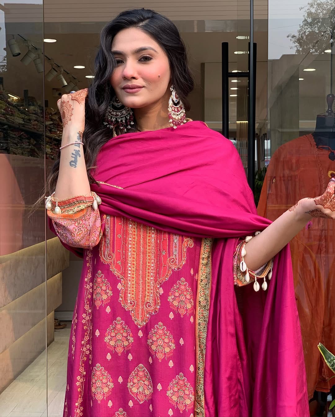 Rani Pink Embroidered Kurta Set with Dupatta