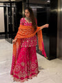 Embroidered Pink Sharara Suit with Orange Dupatta