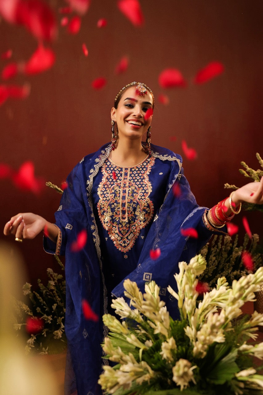 Royal Blue Kurta Palazzo Suit Set