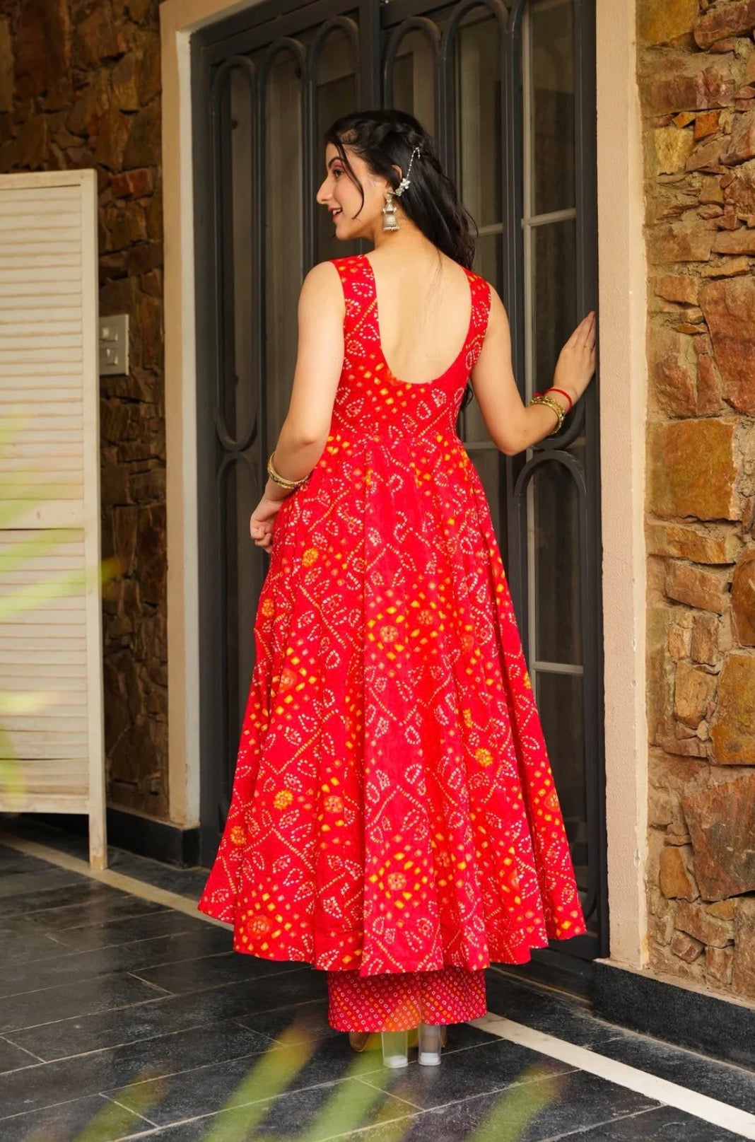 Crimson Bloom Bandhani Anarkali Set