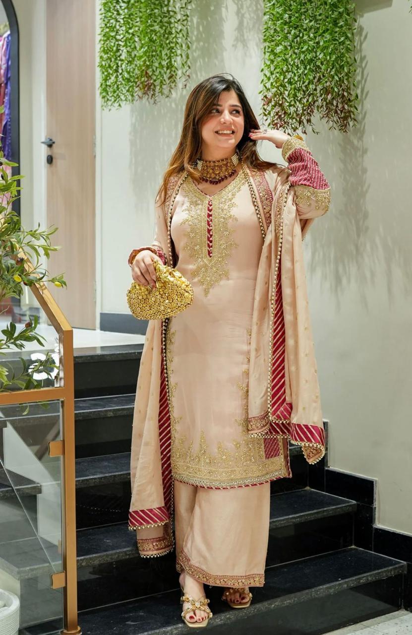 Shagun Golden Embroidered Festive Suit