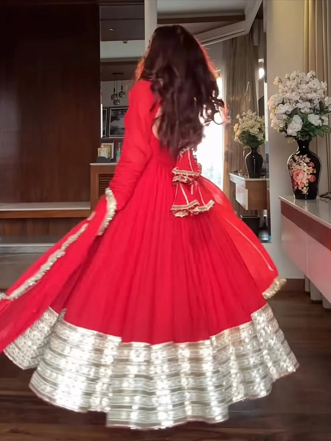 Royal Red Anarkali with Golden Zari Border