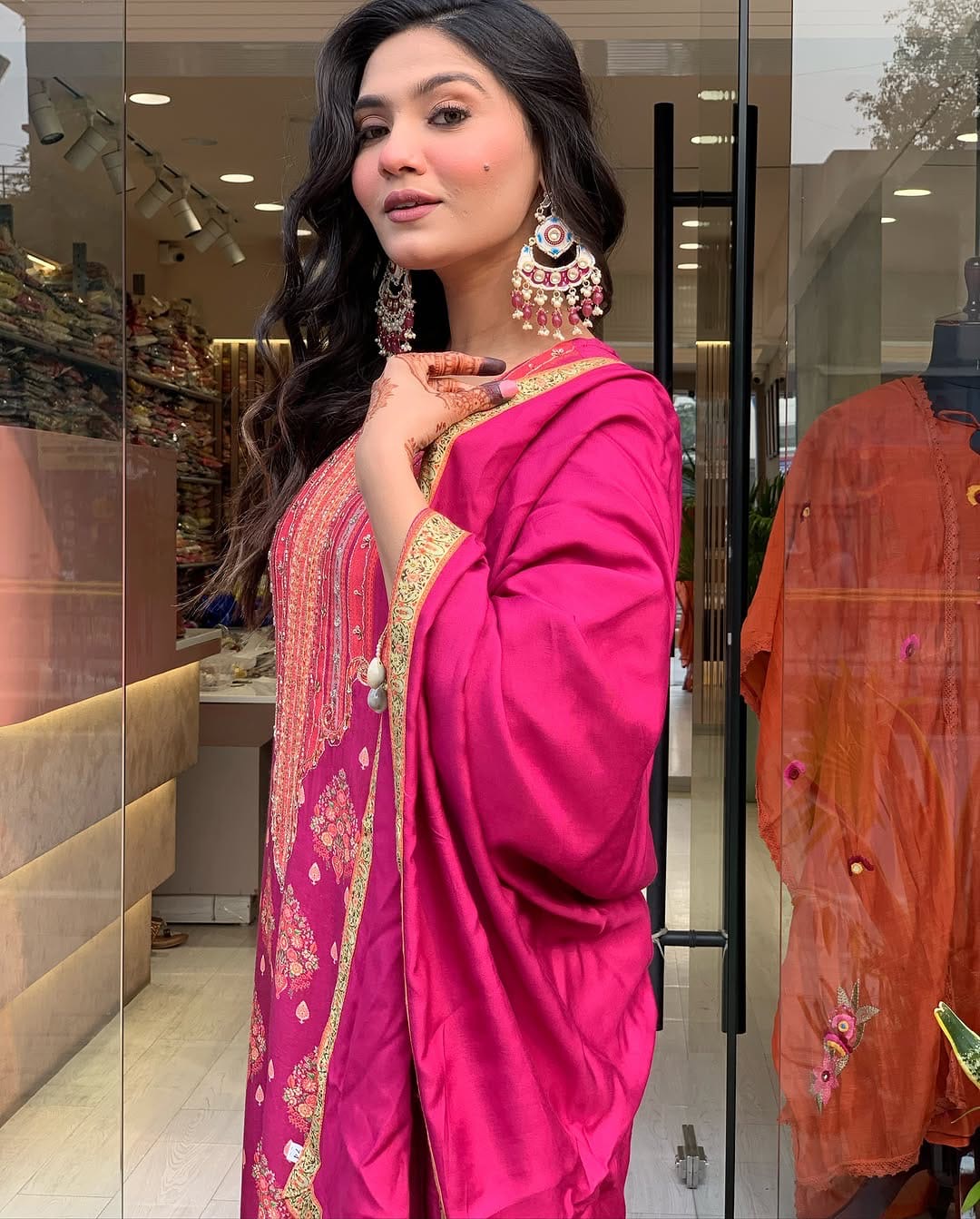 Rani Pink Embroidered Kurta Set with Dupatta