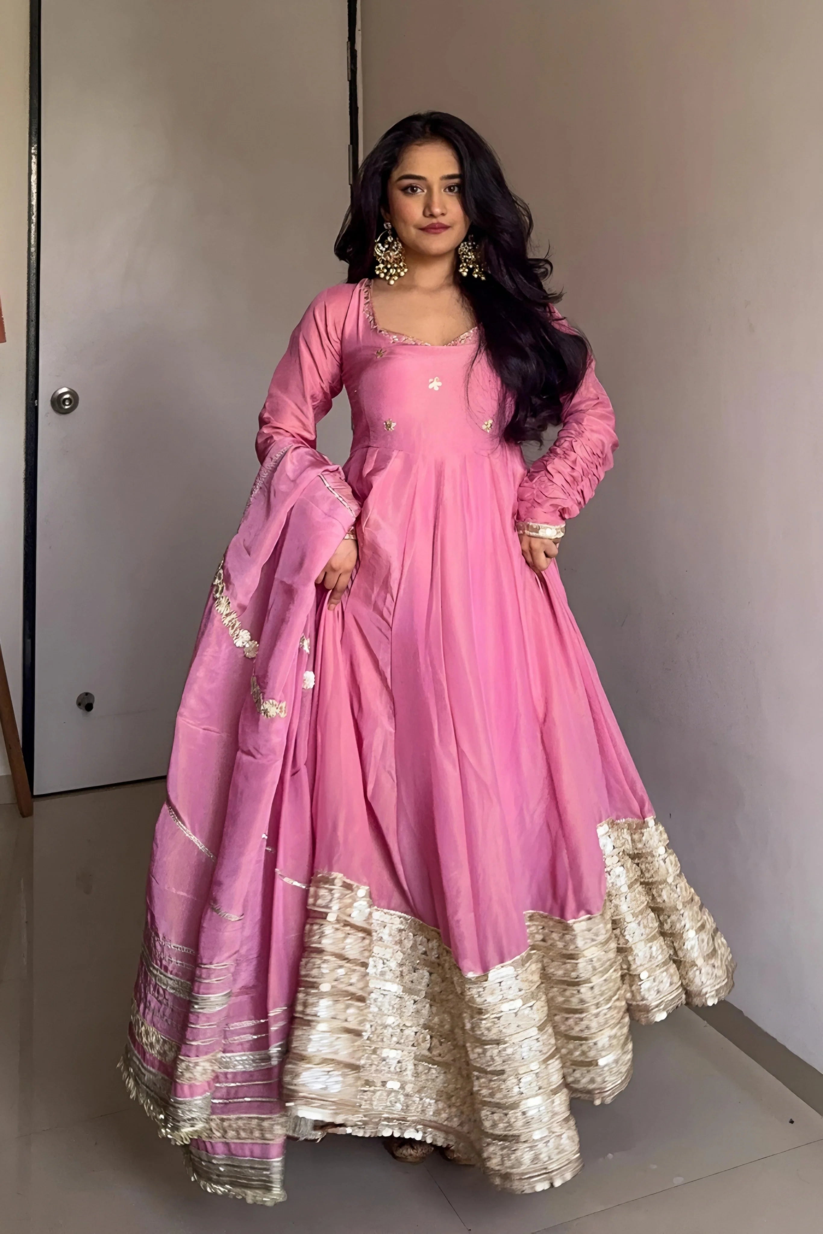 Blush Pink Anarkali with Elegant Gold Embroidery