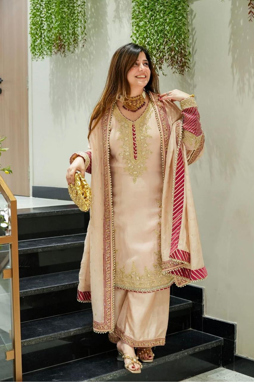 Shagun Golden Embroidered Festive Suit