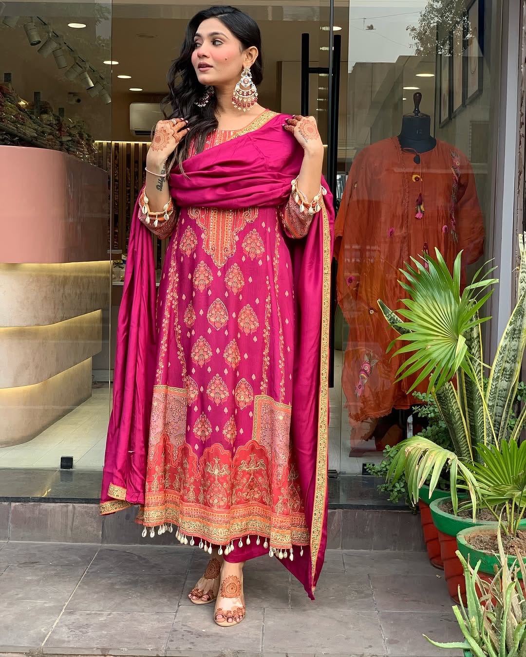 Rani Pink Embroidered Kurta Set with Dupatta