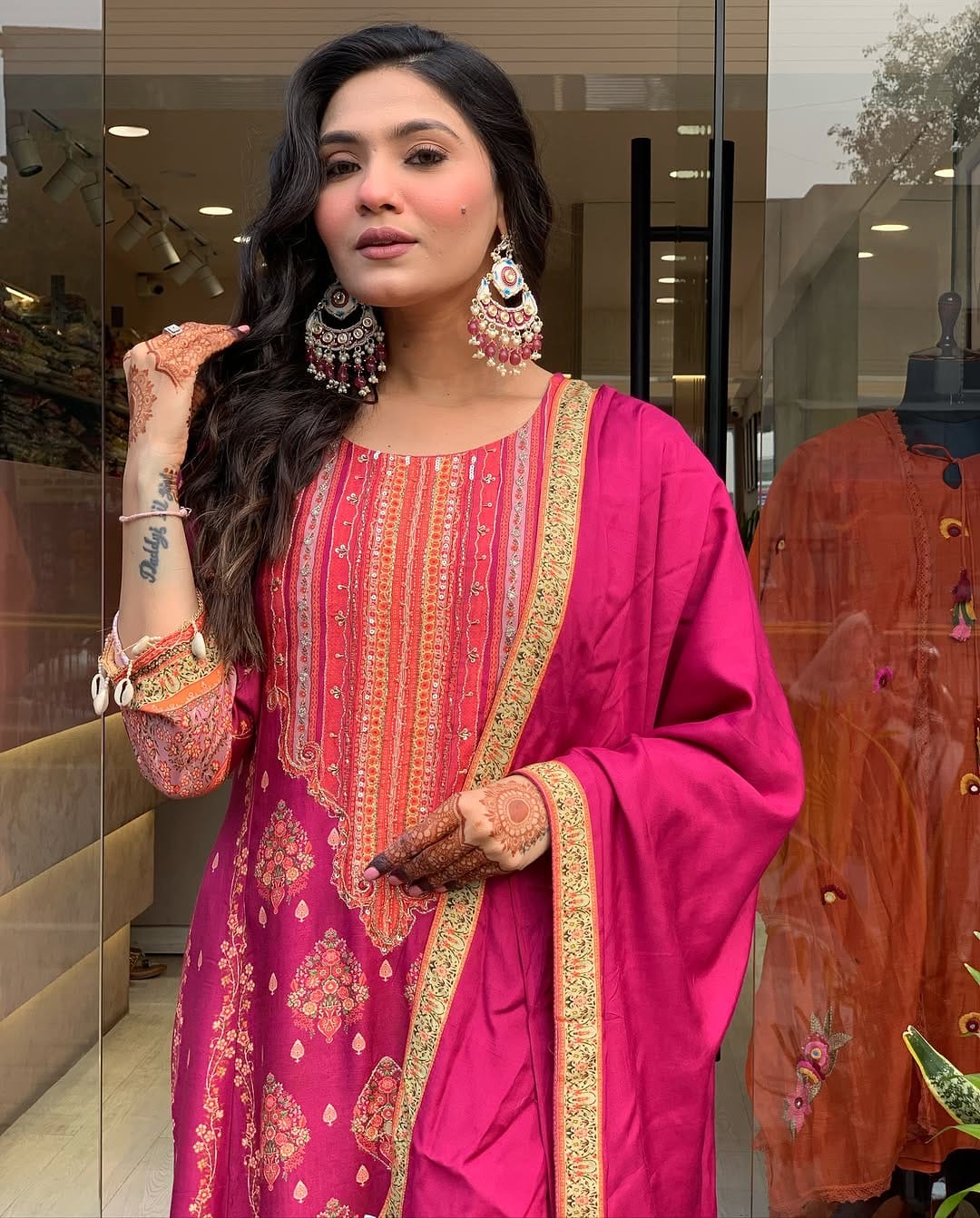 Rani Pink Embroidered Kurta Set with Dupatta
