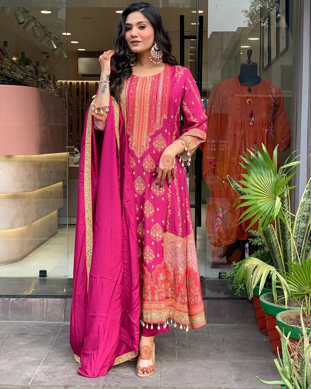 Rani Pink Embroidered Kurta Set with Dupatta