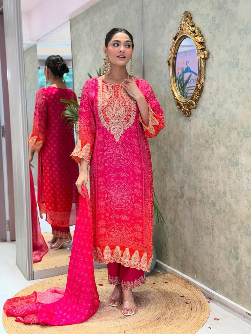 Aisha Luxe Embroidered Chinon Silk Suit Set