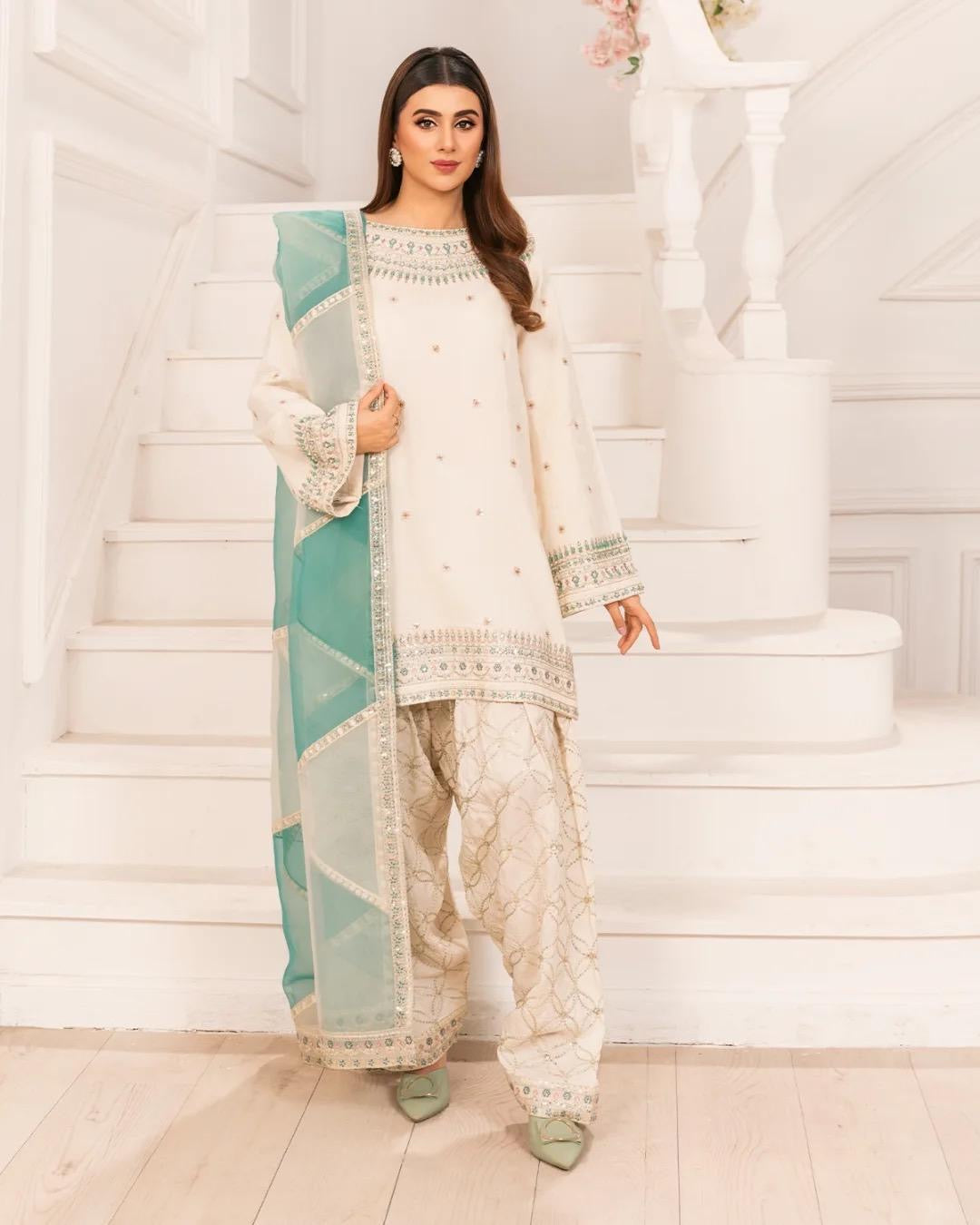 Noor Embroidered Ivory Ensemble