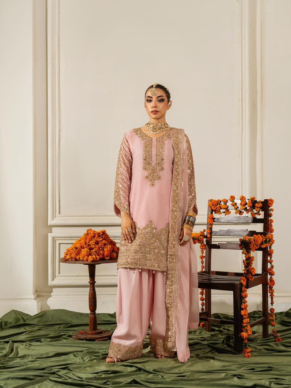 Blush Gold Embroidered Sharara Set