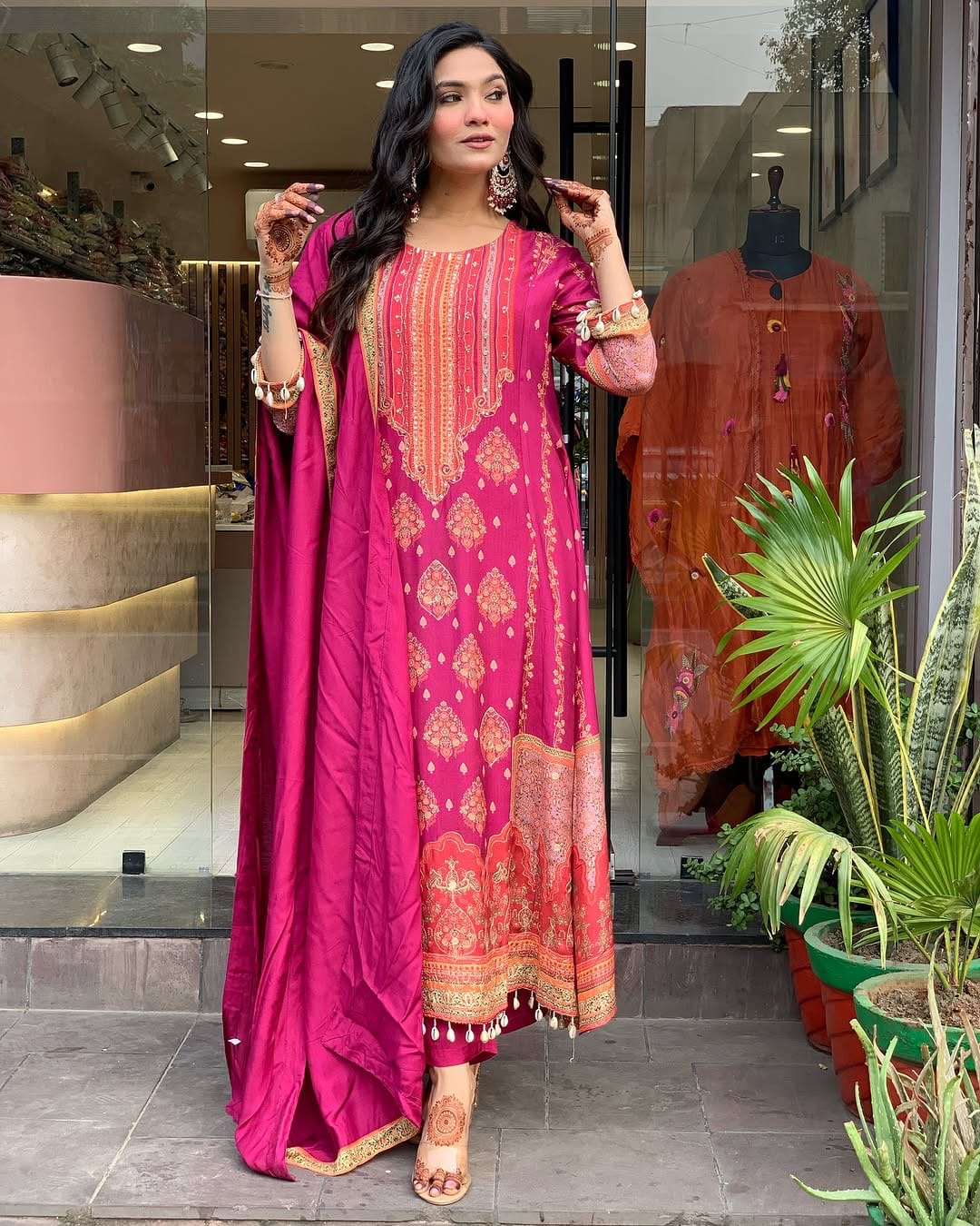 Rani Pink Embroidered Kurta Set with Dupatta