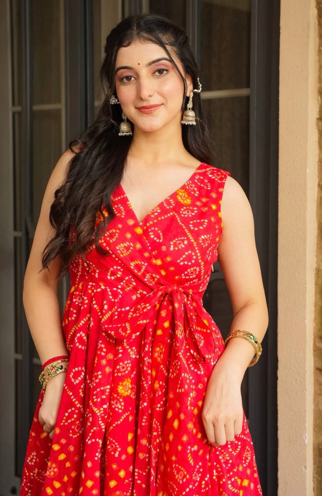 Crimson Bloom Bandhani Anarkali Set