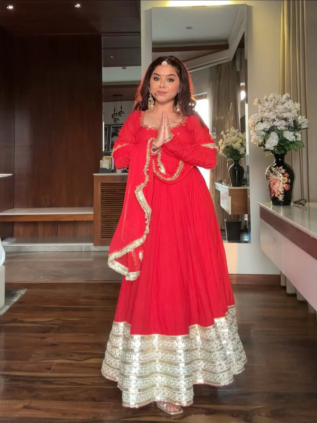 Royal Red Anarkali with Golden Zari Border