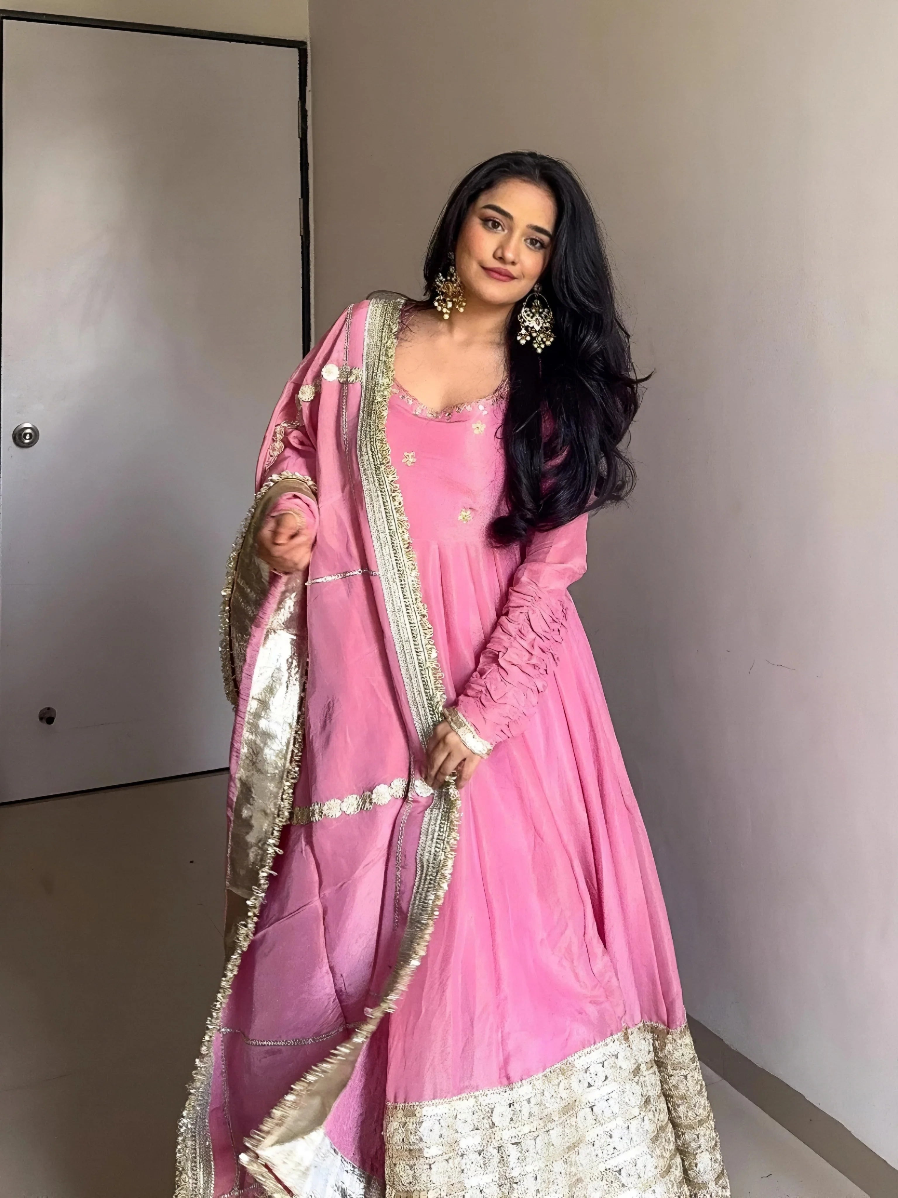 Blush Pink Anarkali with Elegant Gold Embroidery