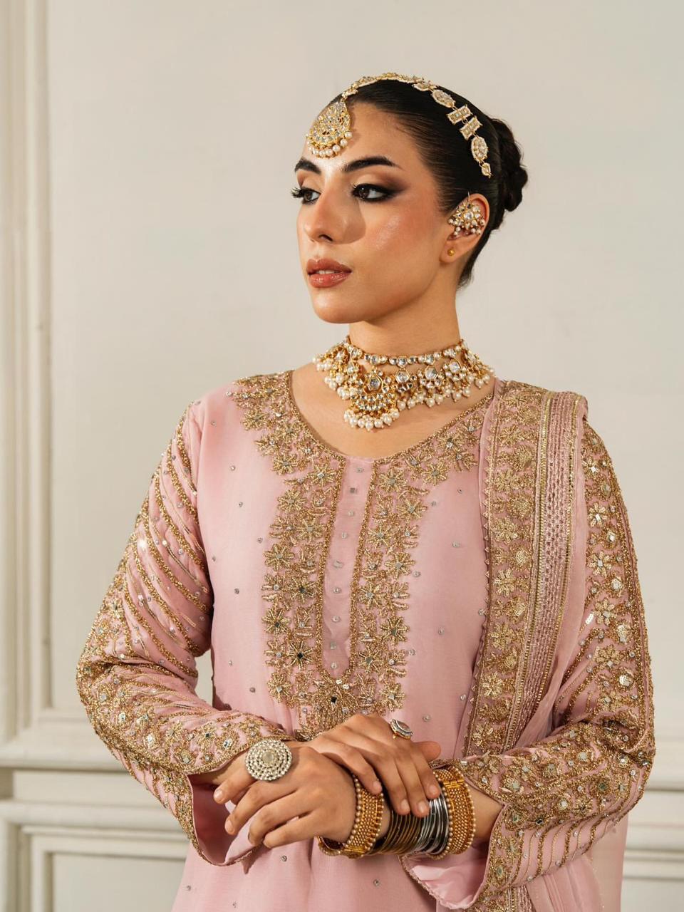 Blush Gold Embroidered Sharara Set