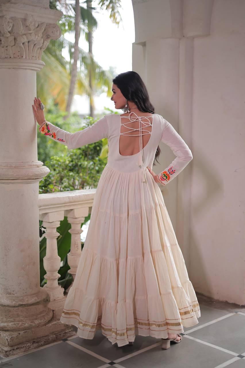 Palak Off White Kora Cotton Gota Patti Work  Gown