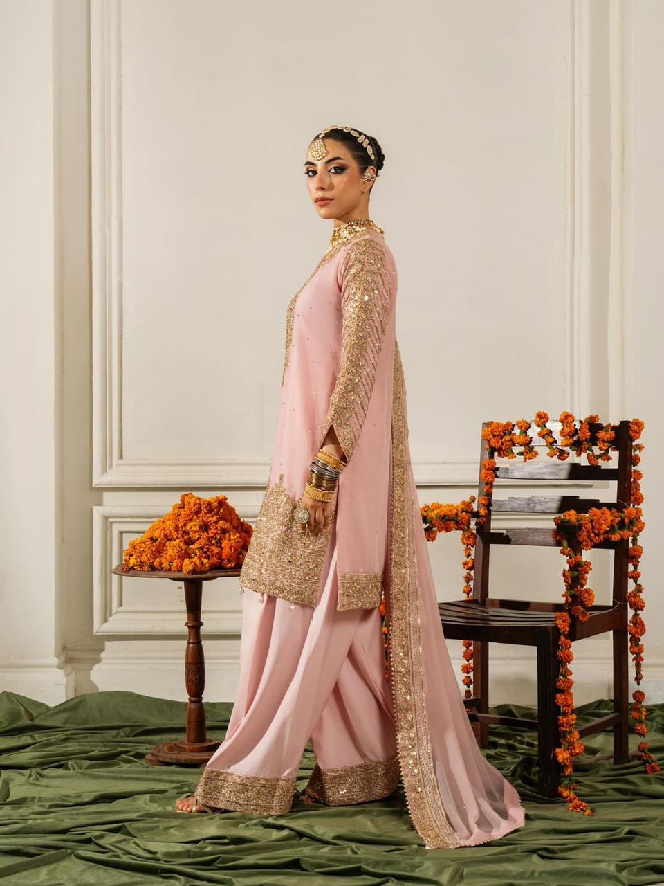 Blush Gold Embroidered Sharara Set