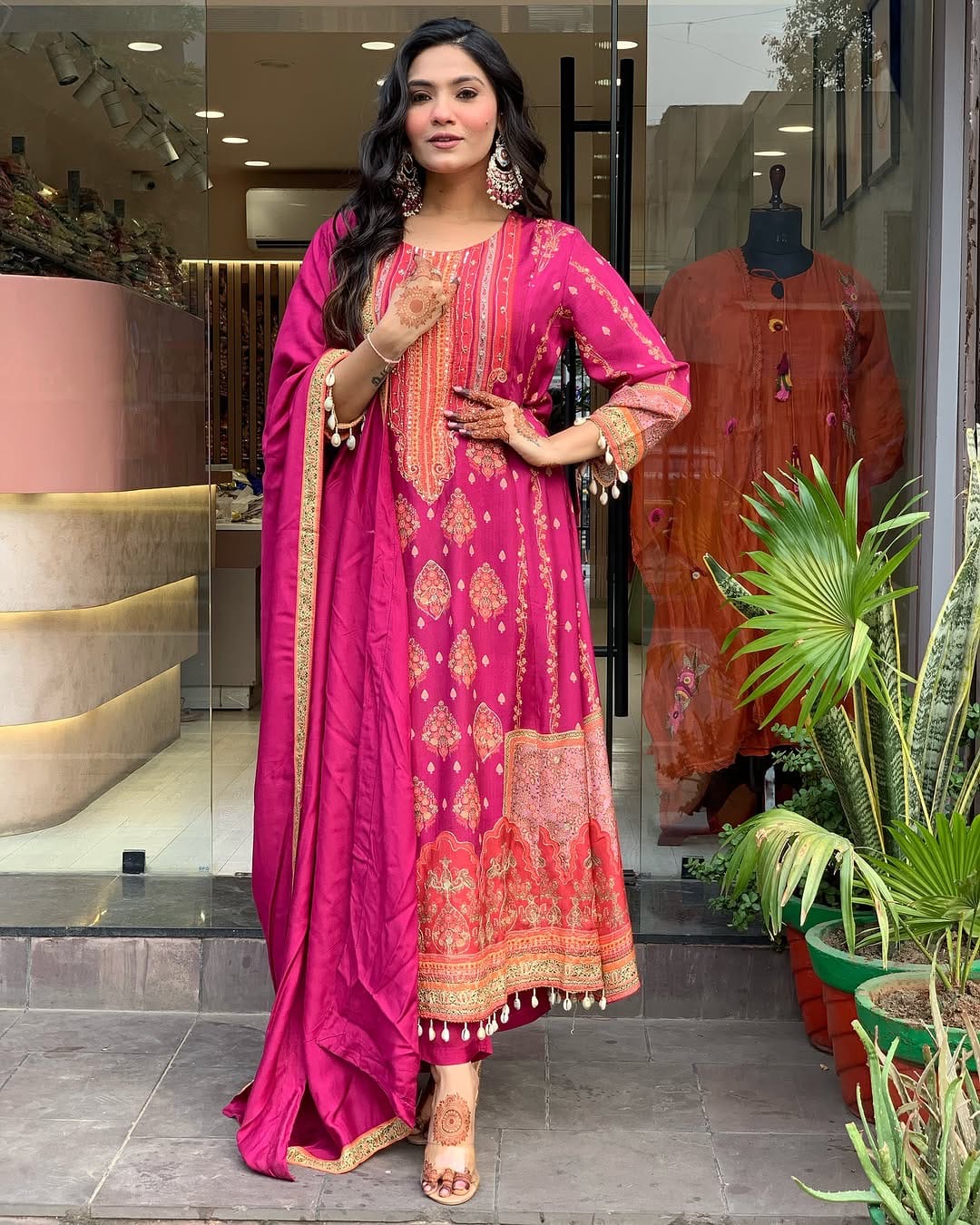 Rani Pink Embroidered Kurta Set with Dupatta