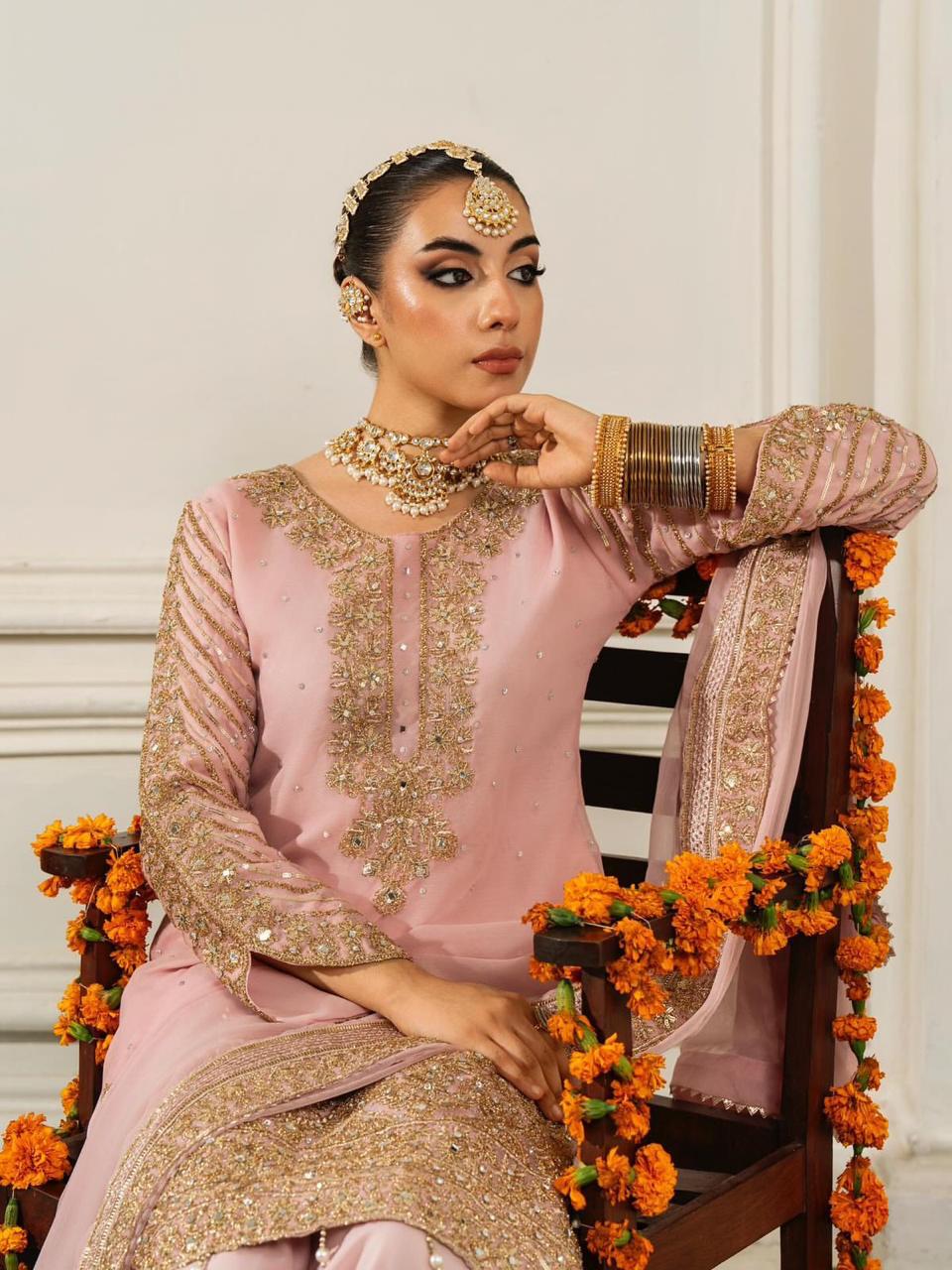 Blush Gold Embroidered Sharara Set