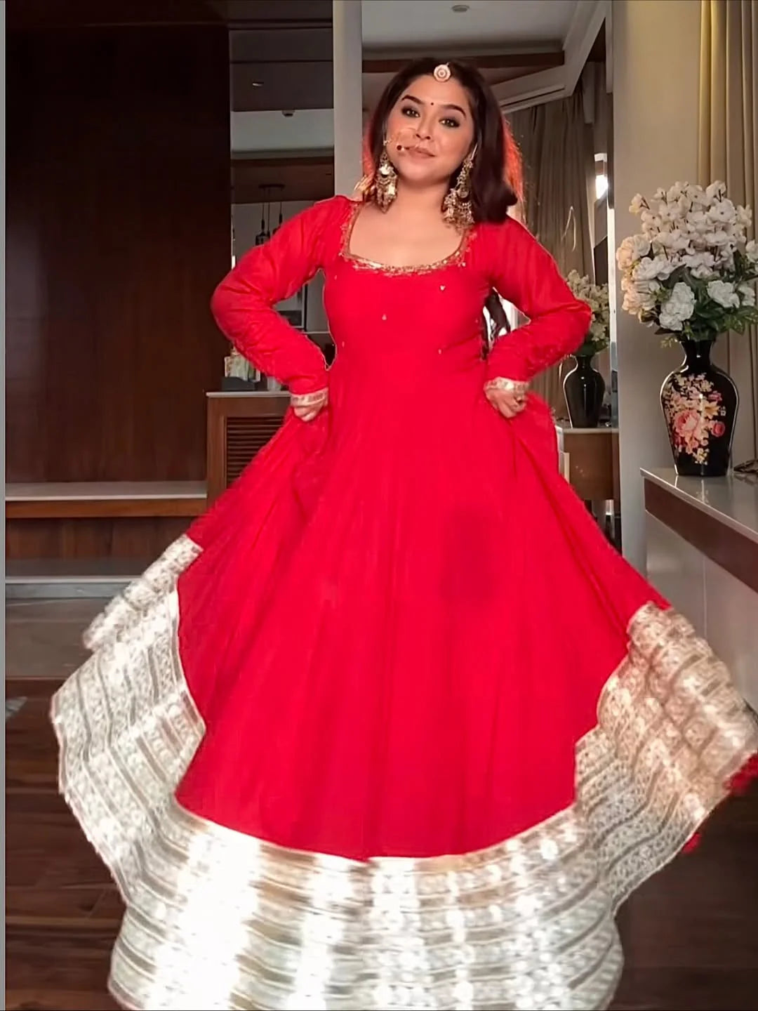 Royal Red Anarkali with Golden Zari Border