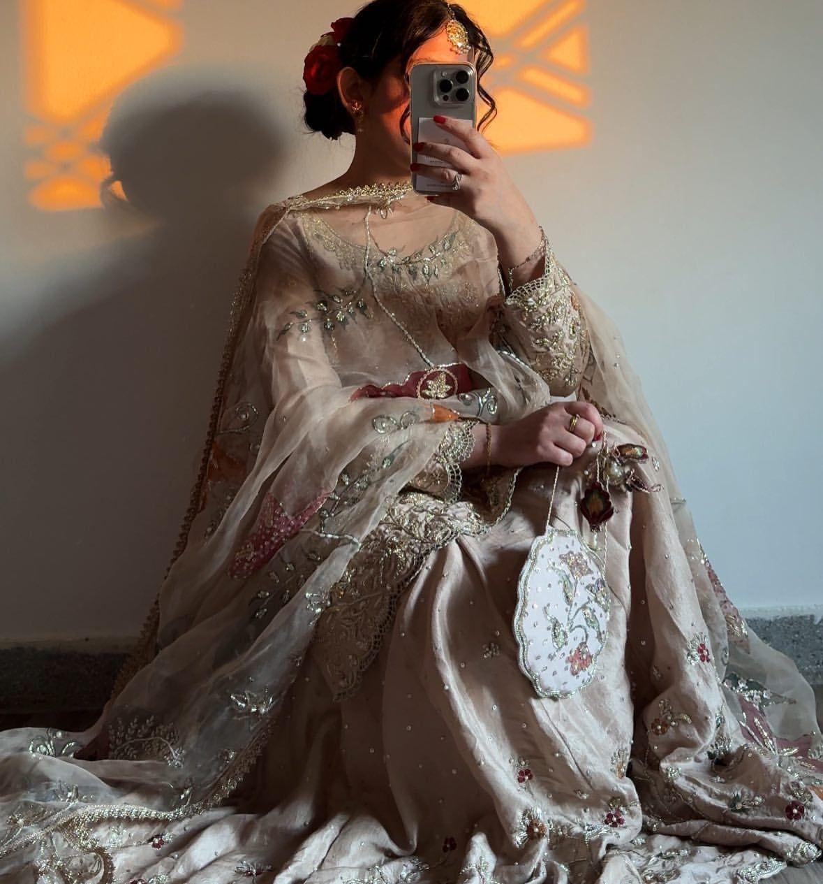 Noor Embroidered Sharara Set in Champagne Beige