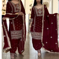 Royal Maroon Hand-Embroidered Festive Suit