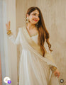 Ivory Gold Embellished Anarkali Gown with Matching Dupatta