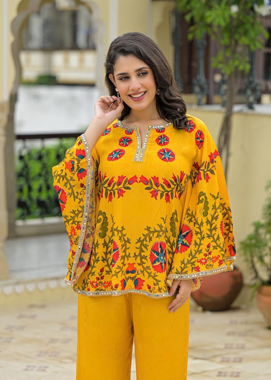 Kashmiri Blossom Flared Kurta Set