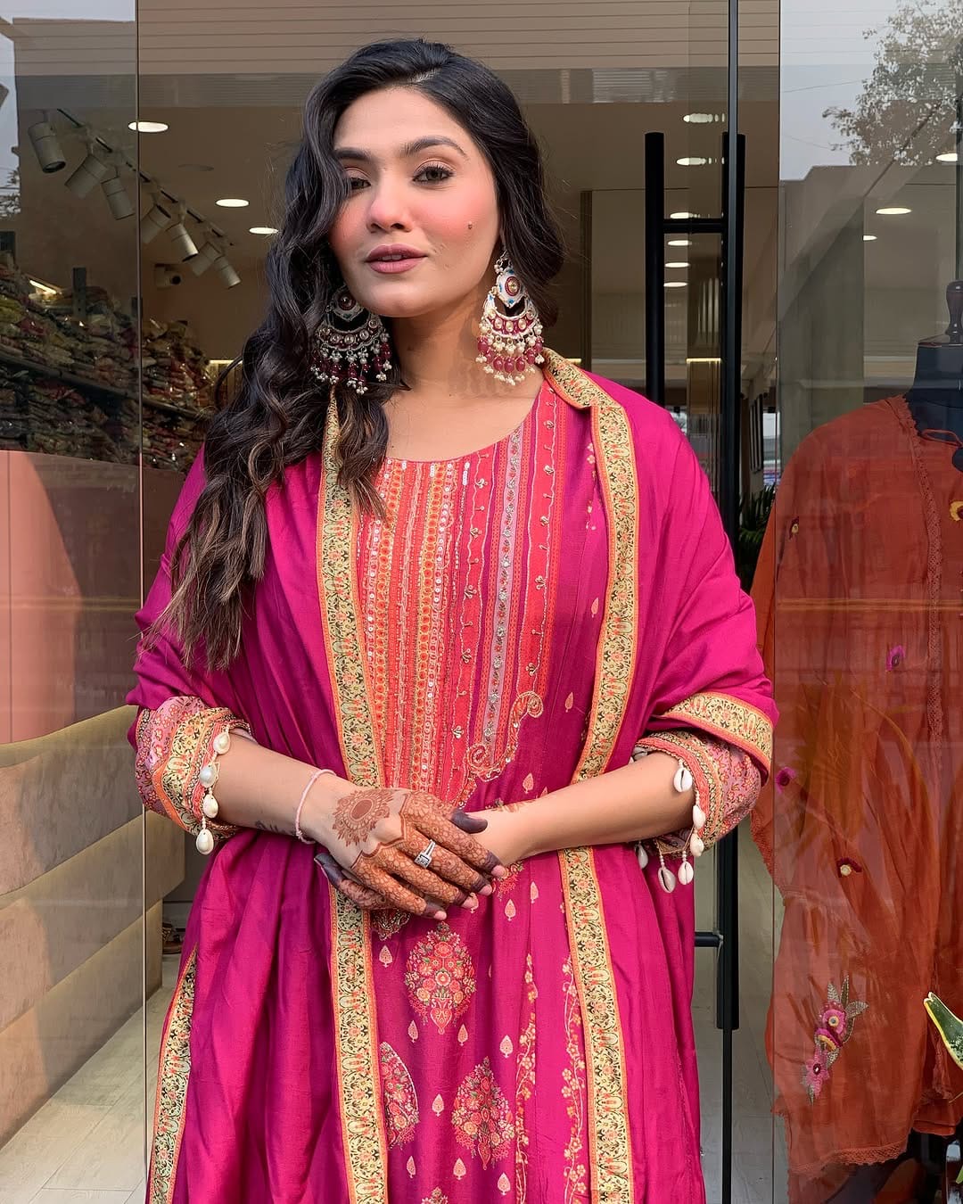 Rani Pink Embroidered Kurta Set with Dupatta