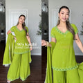 Lime Green Hand Embroidered Palazzo Set