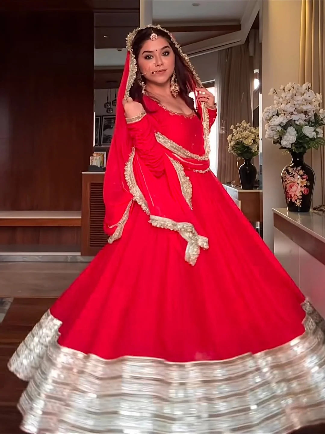 Royal Red Anarkali with Golden Zari Border