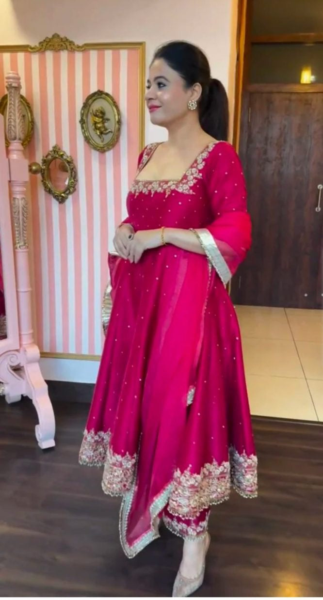 Magenta Embroidered Anarkali Suit Set with Dupatta