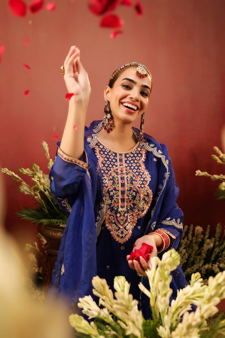 Royal Blue Kurta Palazzo Suit Set