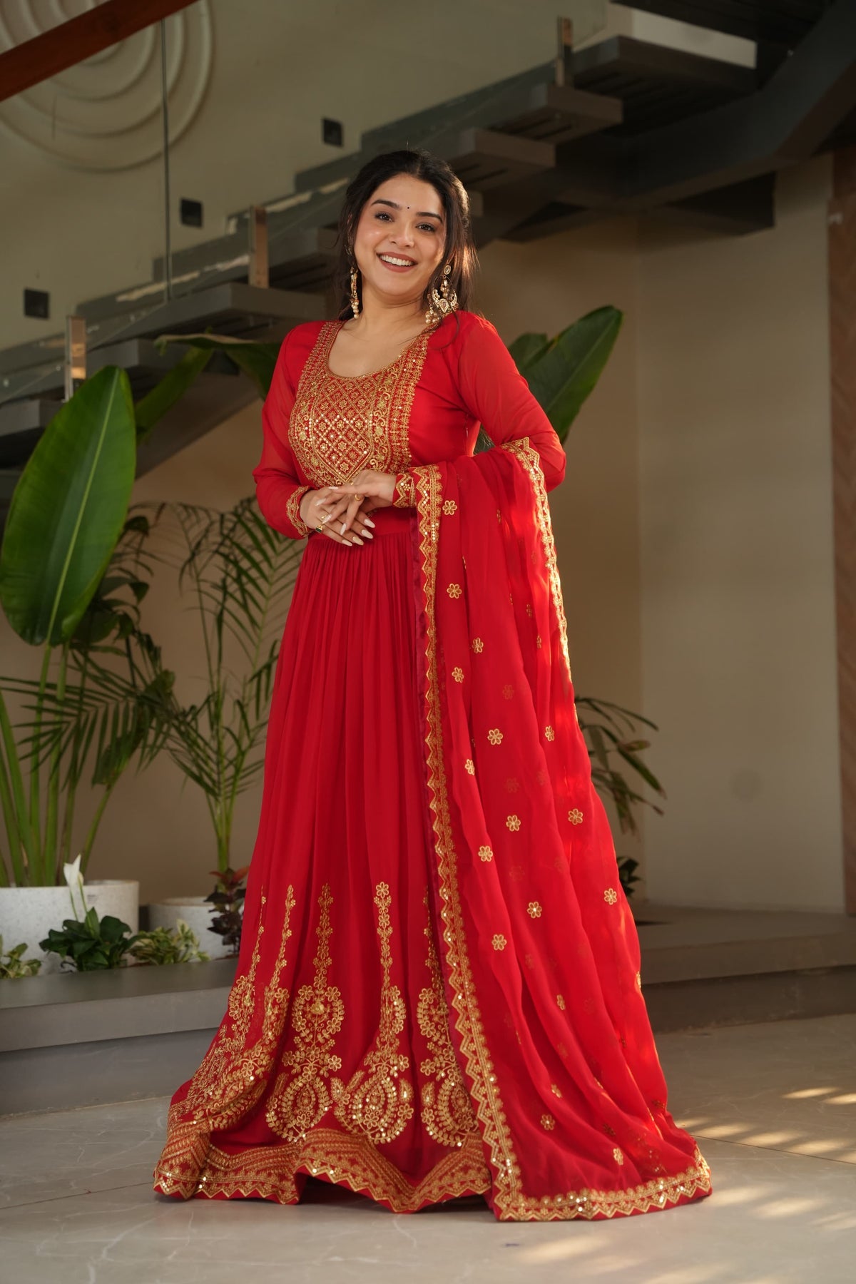 Bhavika Red Anarkali Suit Set