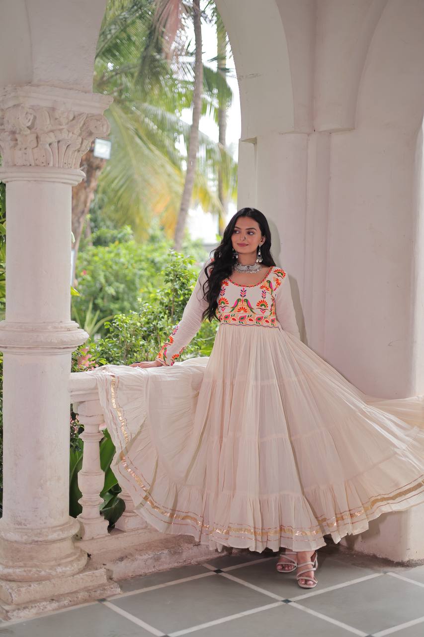 Palak Off White Kora Cotton Gota Patti Work  Gown