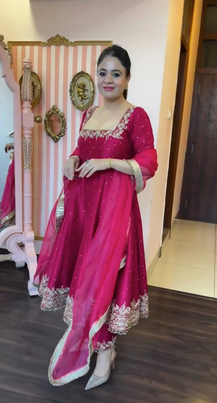 Magenta Embroidered Anarkali Suit Set with Dupatta