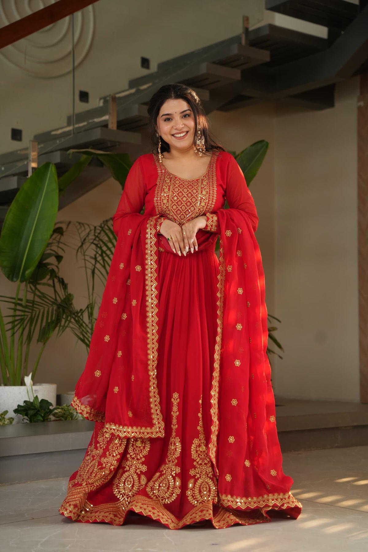 Bhavika Red Anarkali Suit Set
