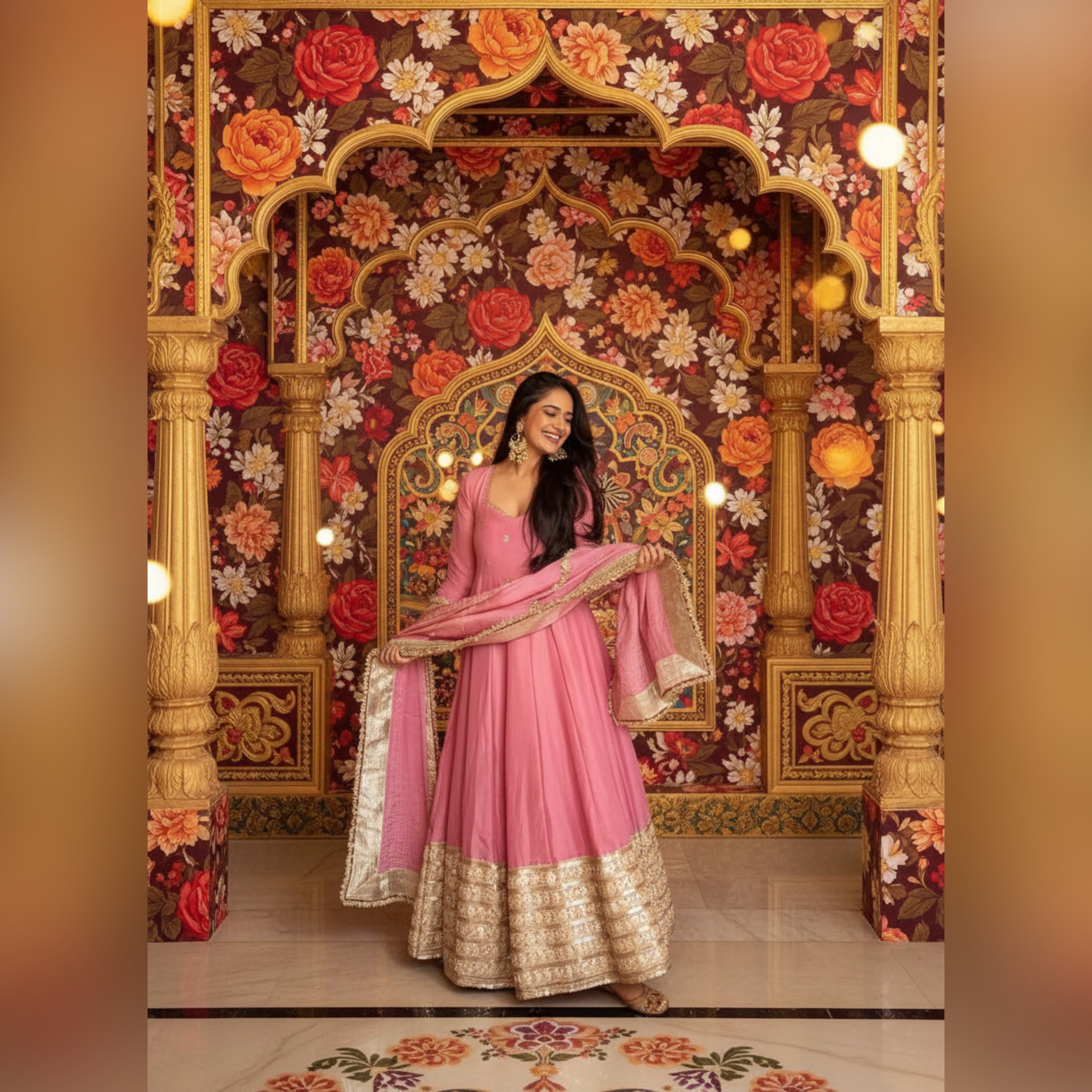 Blush Pink Anarkali with Elegant Gold Embroidery
