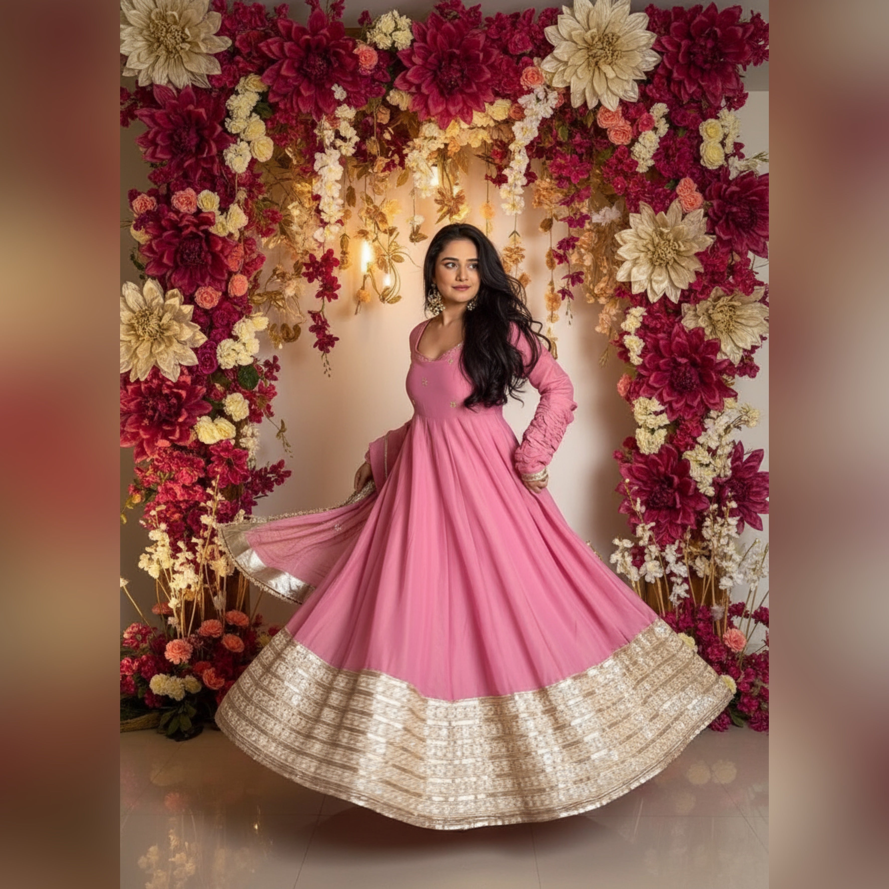 Blush Pink Anarkali with Elegant Gold Embroidery