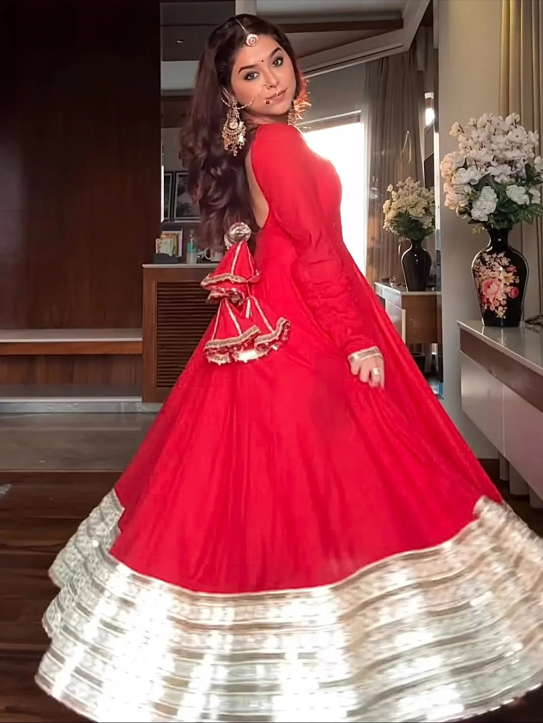 Royal Red Anarkali with Golden Zari Border