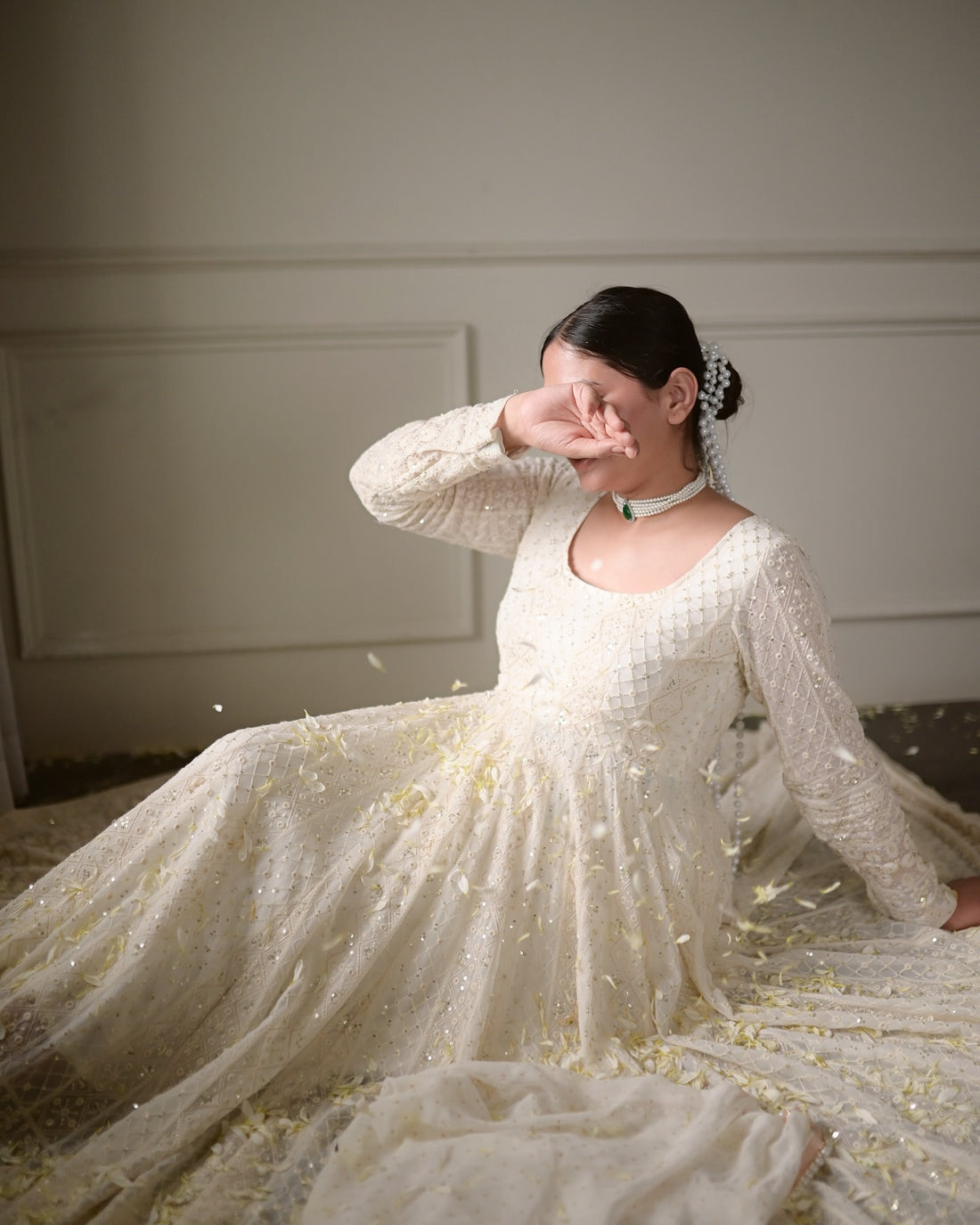 Anaya  White Embroidered Anarkali Suit Set