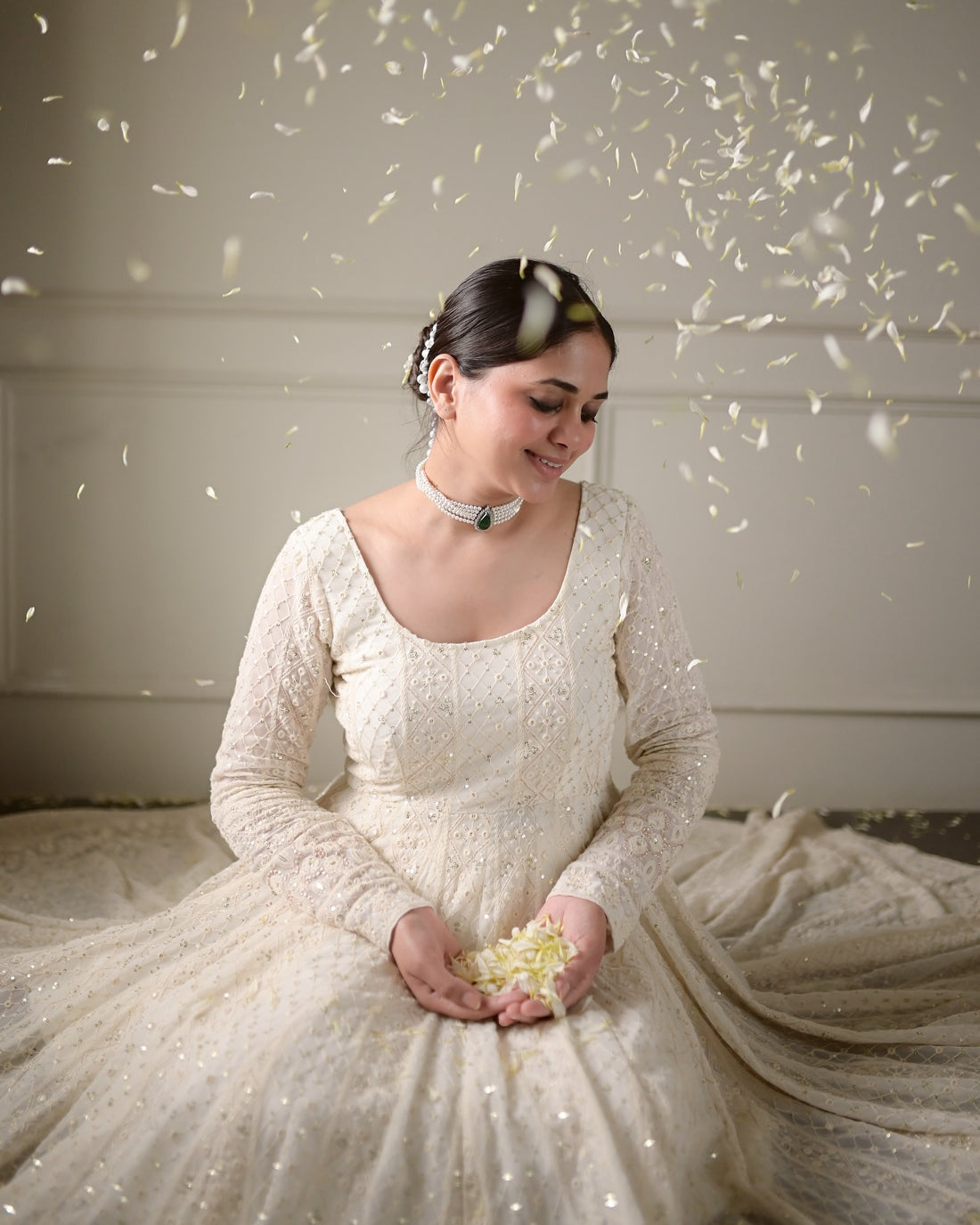 Anaya  White Embroidered Anarkali Suit Set