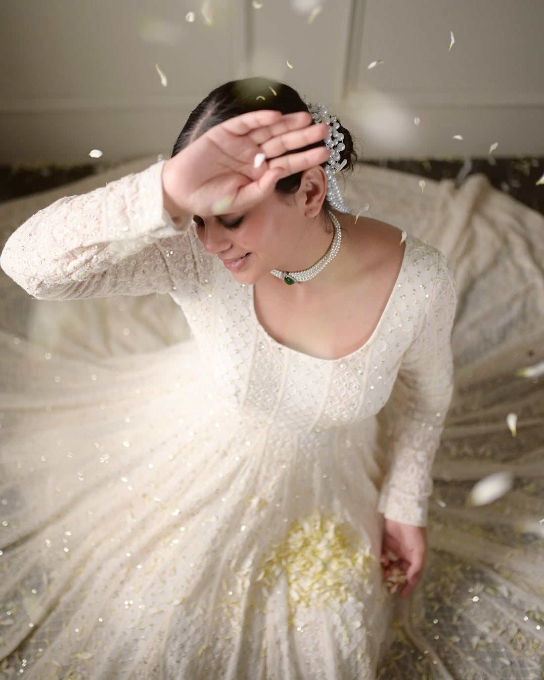 Anaya  White Embroidered Anarkali Suit Set