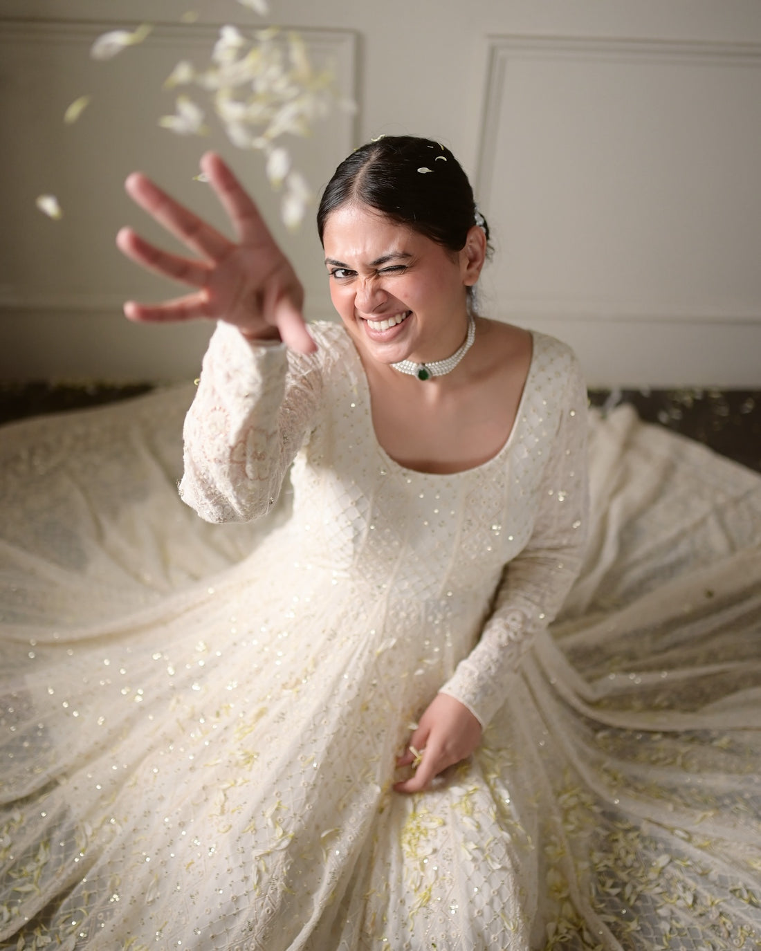 Anaya  White Embroidered Anarkali Suit Set