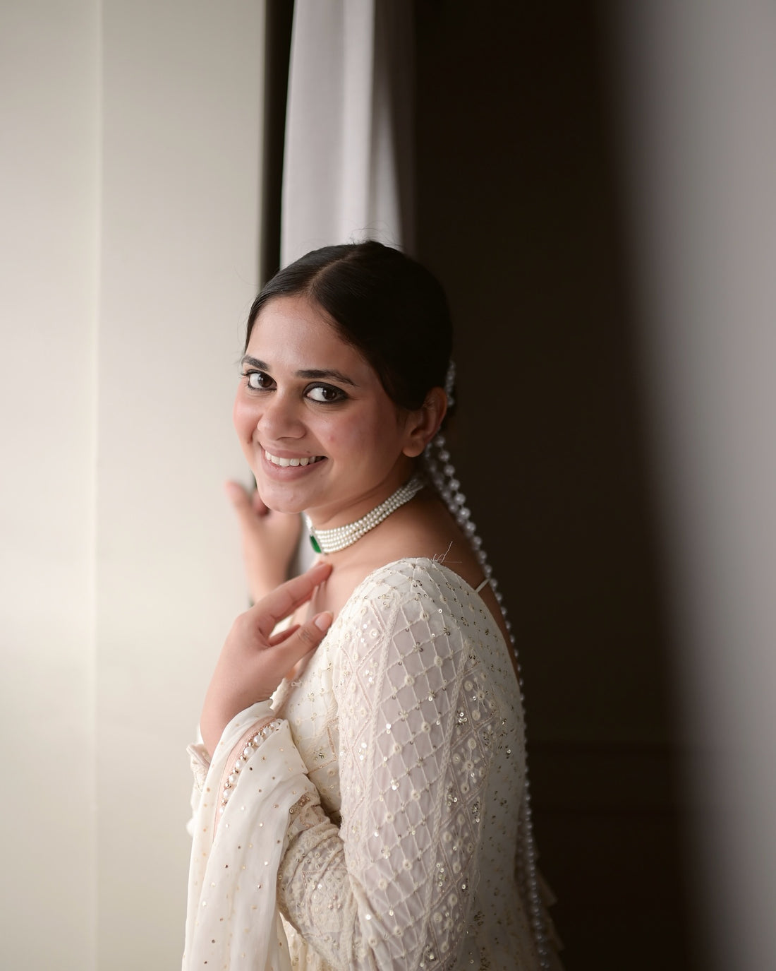 Anaya  White Embroidered Anarkali Suit Set